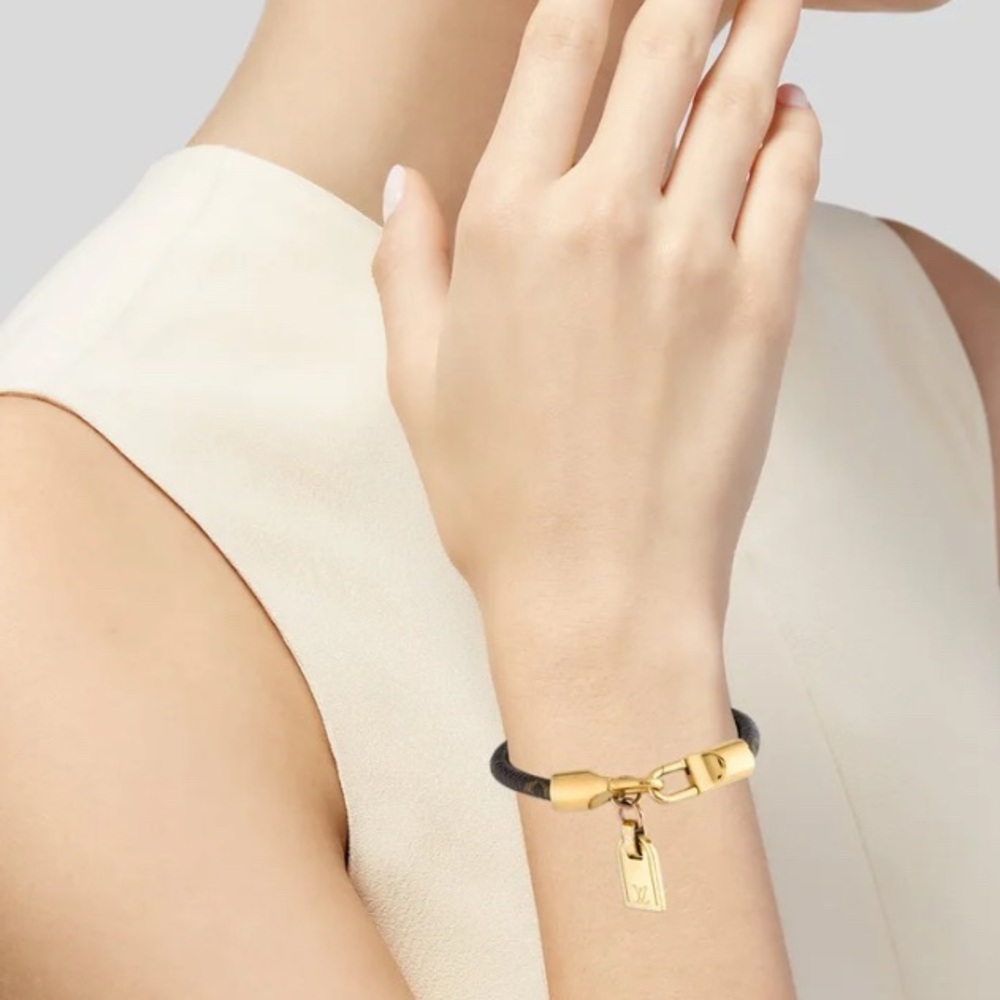 Louis Vuitton Luck It Brown Monogram Canvas Gold Tone Bracelet - Picture 5 of 12